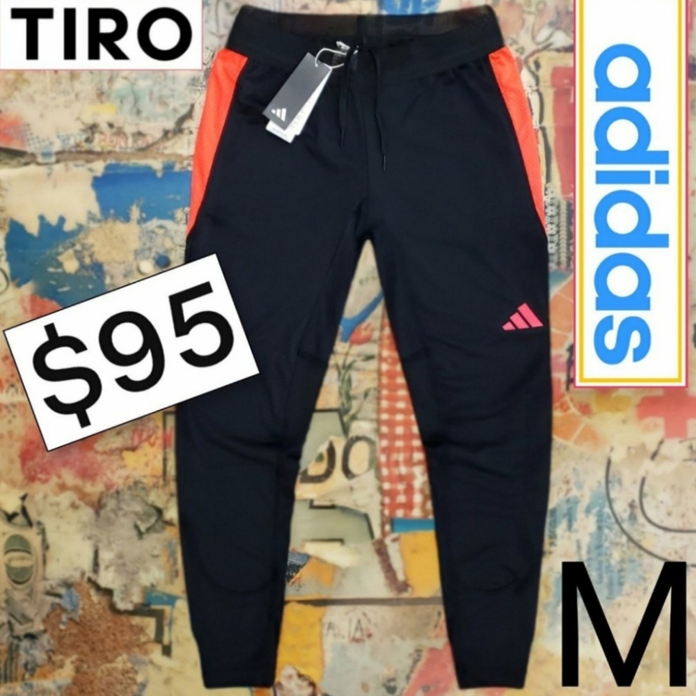 Adidas Men's Tiro Soccer Pants Medium Size Black With Orange/Red Trim IJ7382